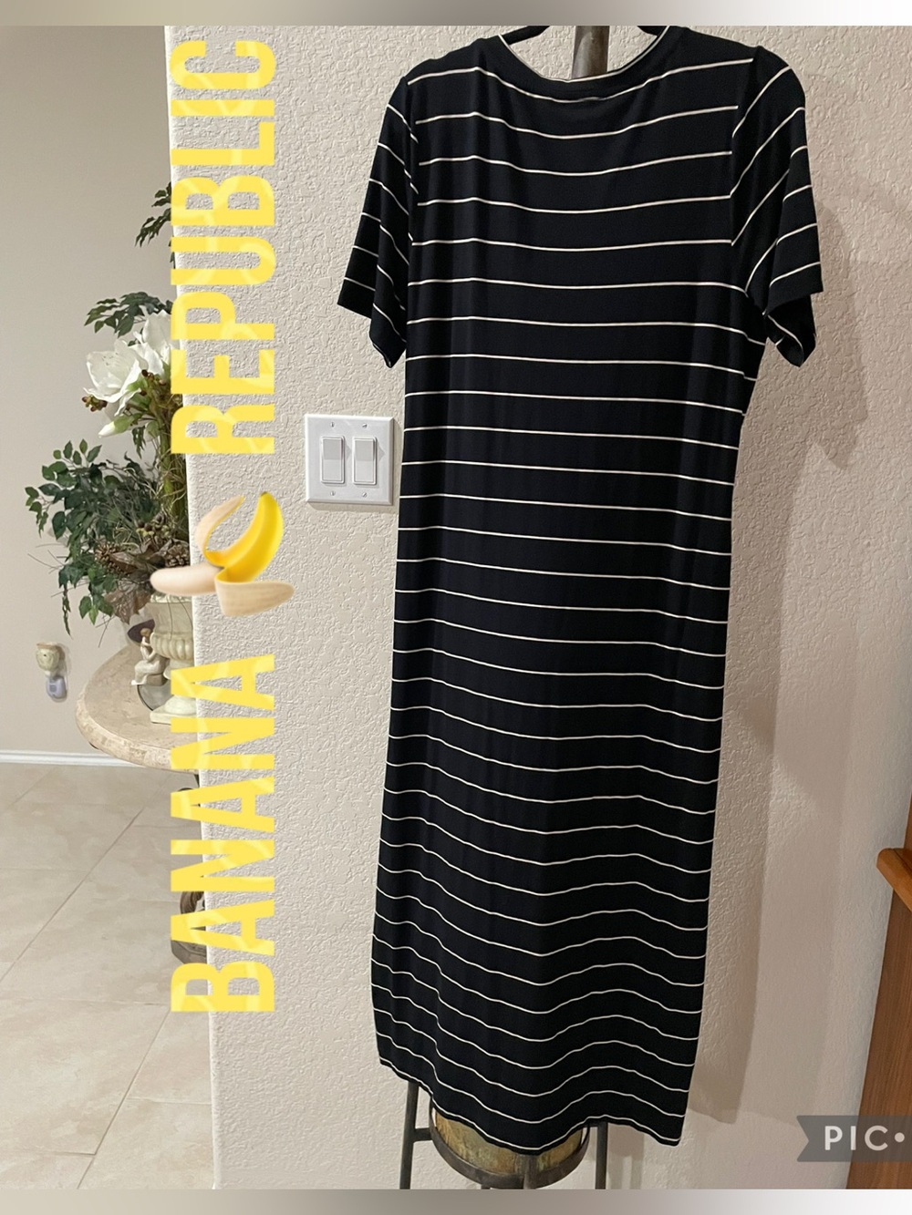 Banana Republic NOWT Women’s Striped T-Shirt Midi Dress Black|Beige SZ Large